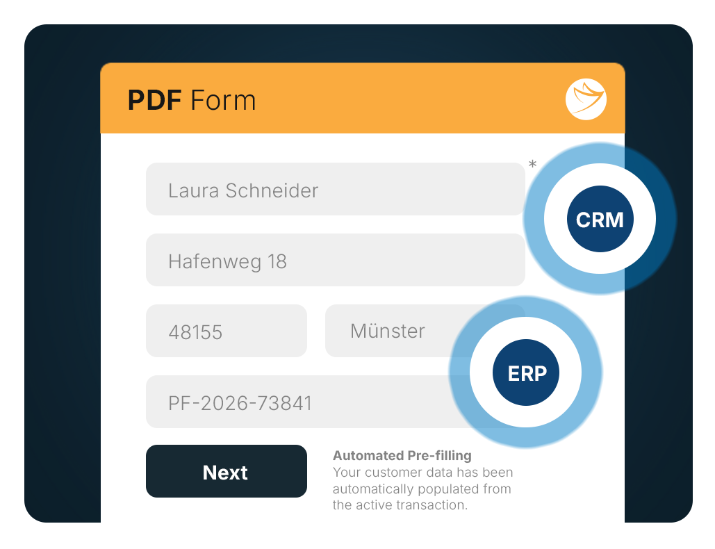 Intelligent PDF form with automatically pre-filled fields