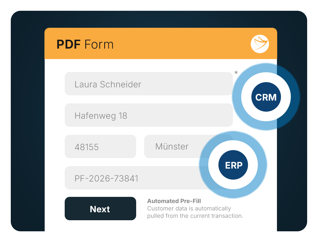 Intelligent PDF form with automatically pre-filled fields